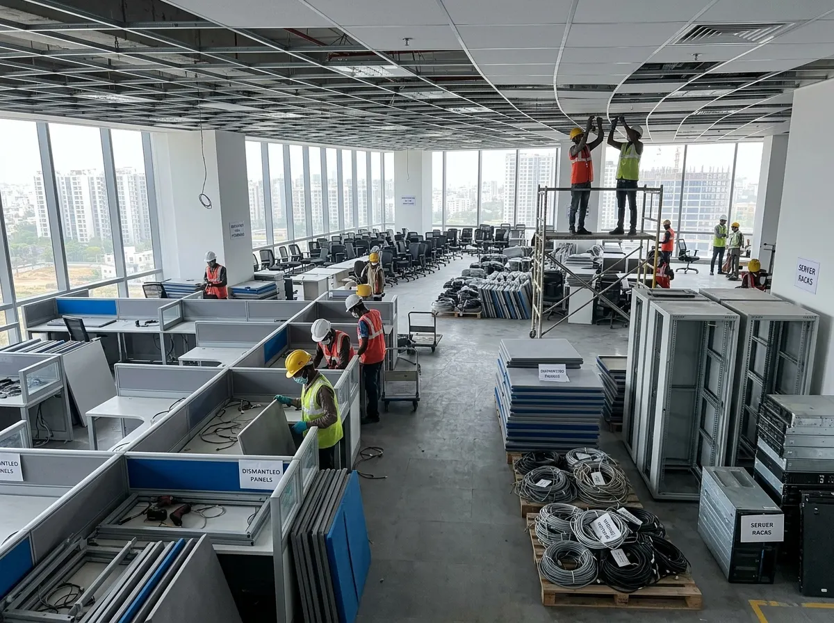 Office workstations being dismantled in Hyderabad