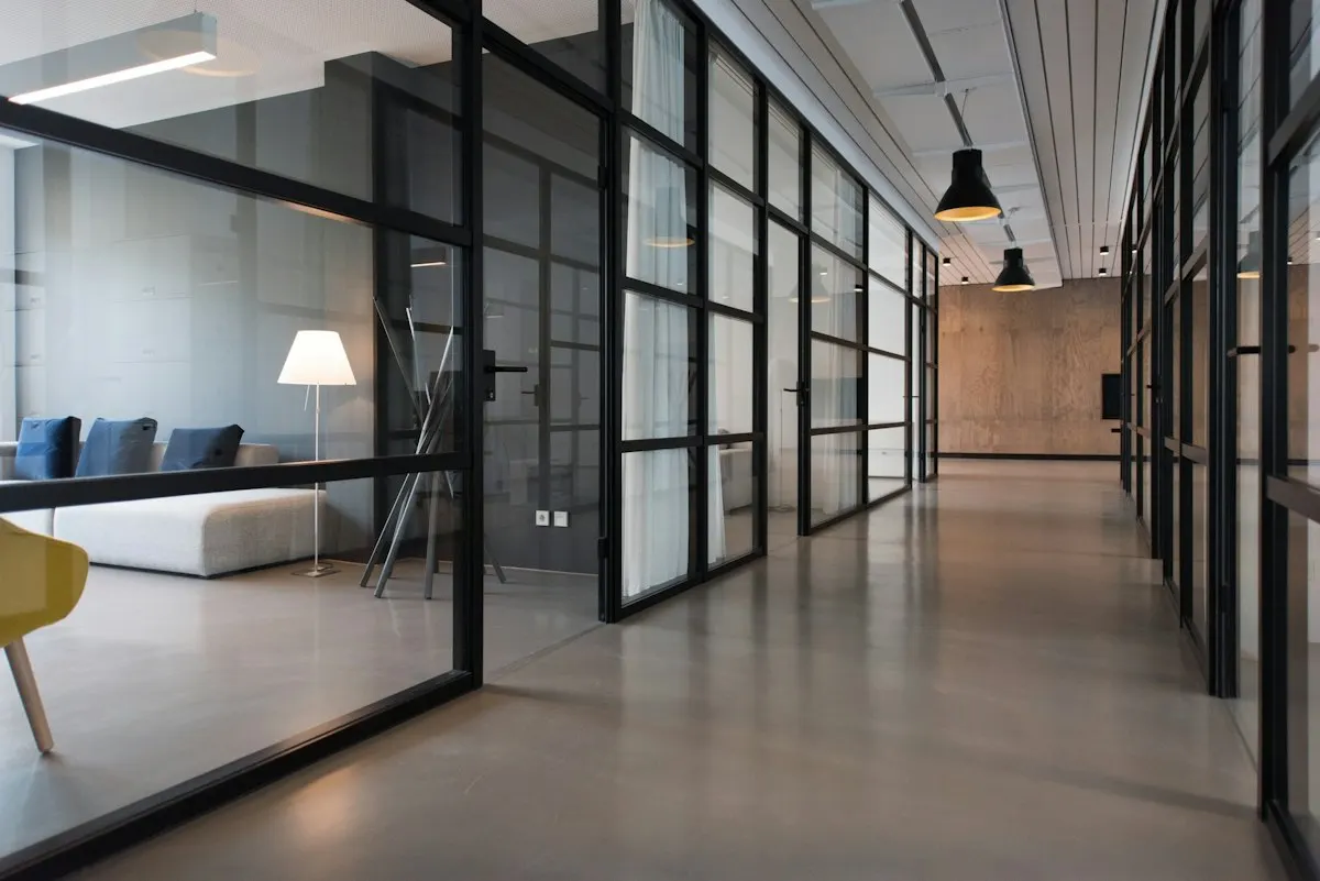 Glass aluminium partitions in a Hyderabad office